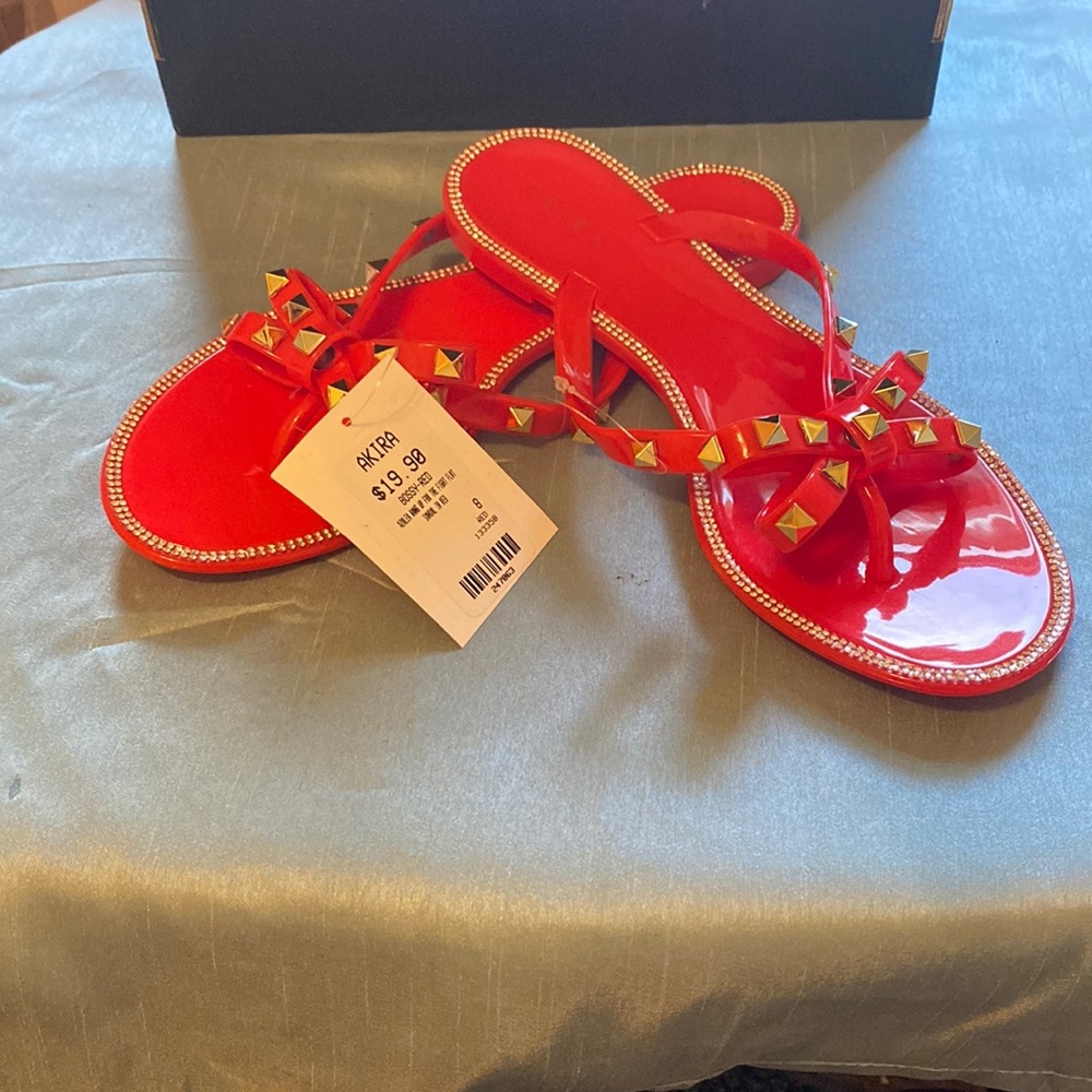 RED STUDDED JELLY SANDALS
